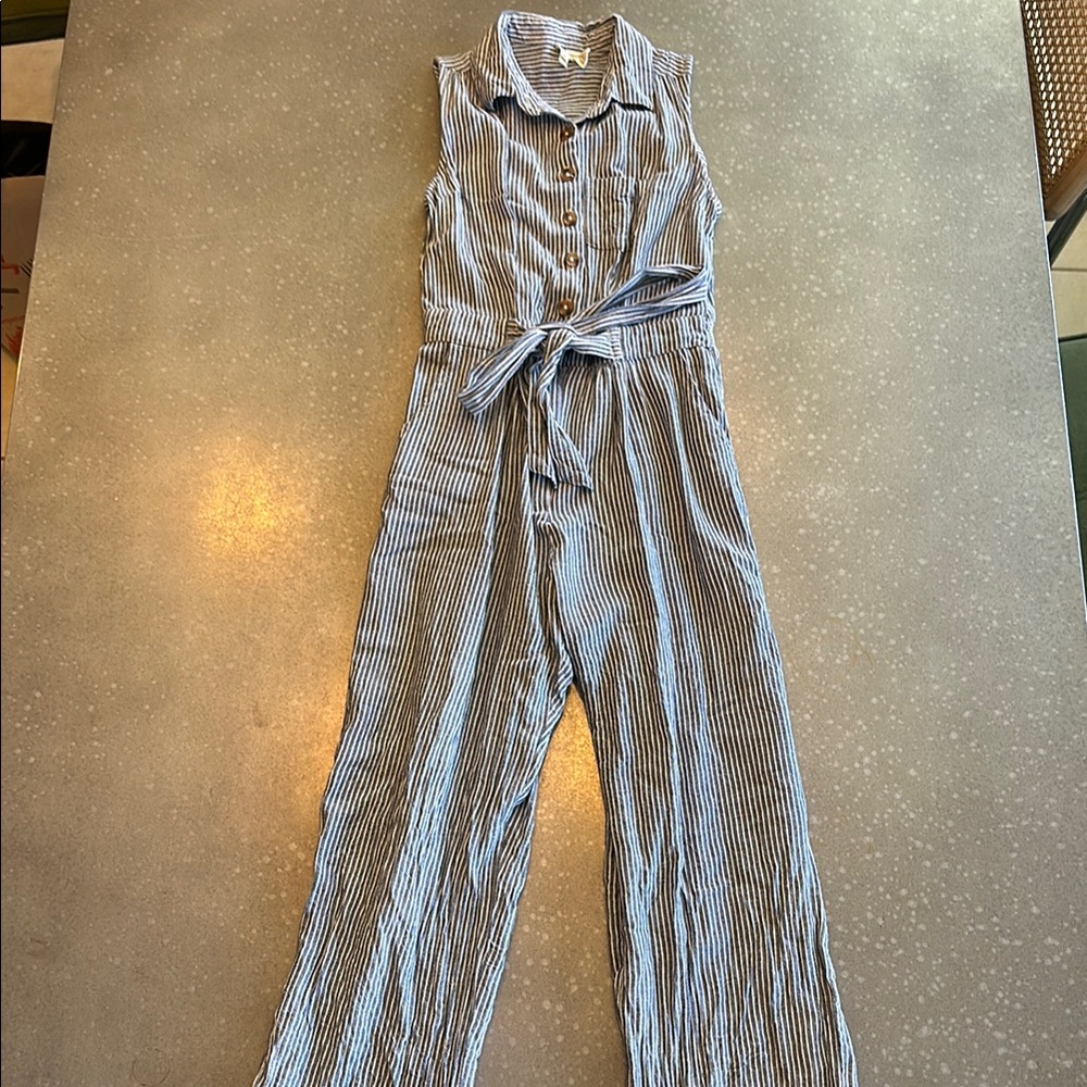 Blue and White Striped Sleeveless Jumpsuit